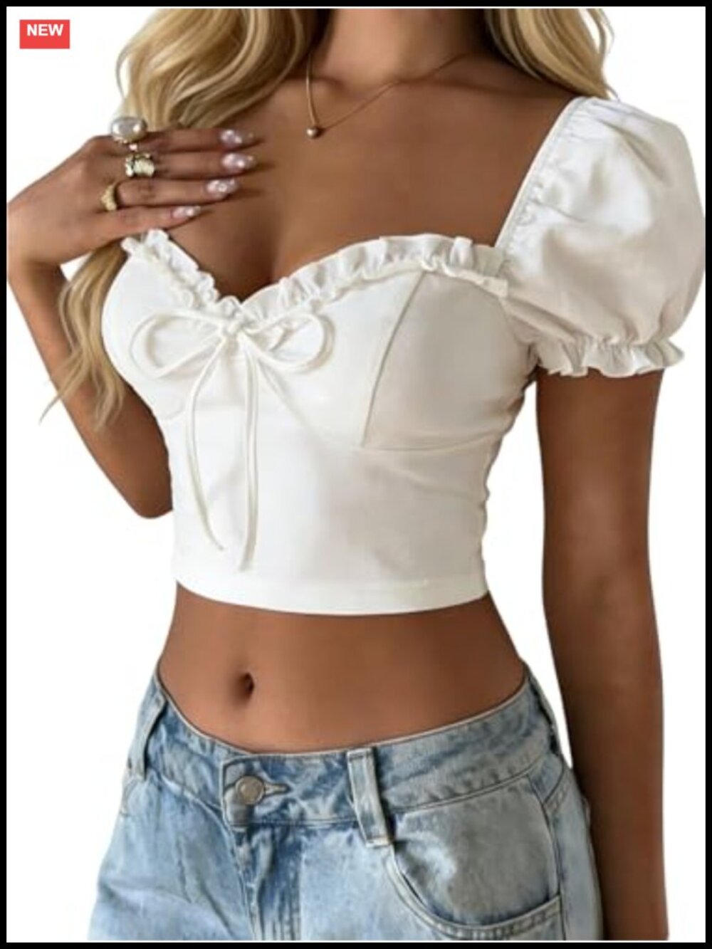 Y2K Babydoll Peplum Top Puff Sleeve Sweetheart Neckline Crop Blouse